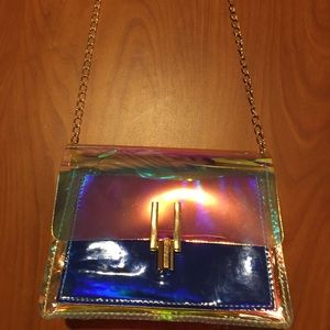 Multicolored bag with gold chain handle